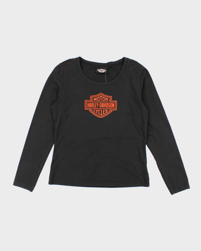 Vintage Y2K Harley Davidson Sequined Logo Long Sleeve T-Shirt - M