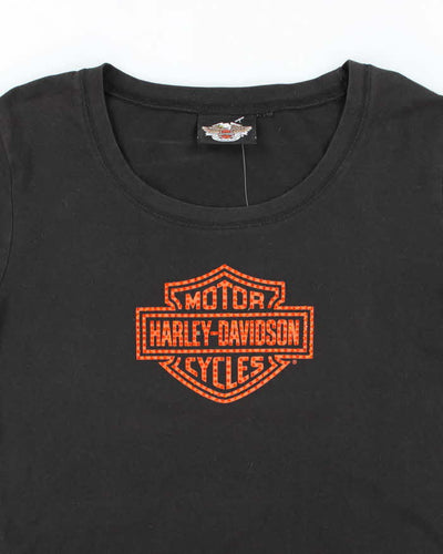 Vintage Y2K Harley Davidson Sequined Logo Long Sleeve T-Shirt - M