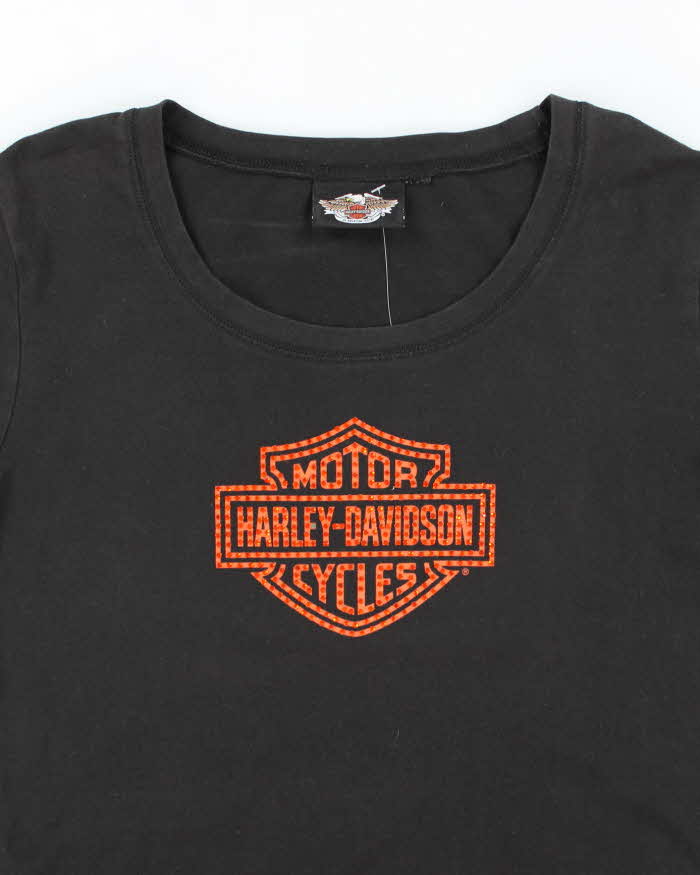 Vintage Y2K Harley Davidson Sequined Logo Long Sleeve T-Shirt - M