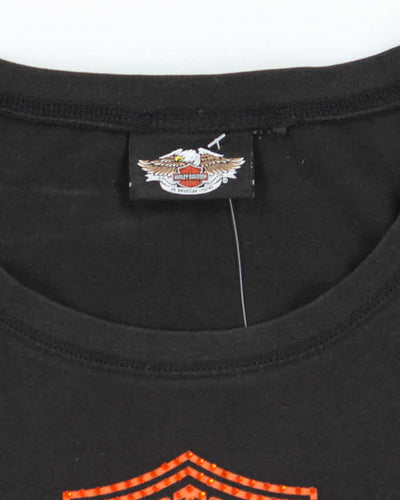 Vintage Y2K Harley Davidson Sequined Logo Long Sleeve T-Shirt - M