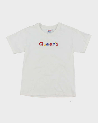Vintage Y2K Hanes Queens Embroidered Graphic Baby Fit T-Shirt - L