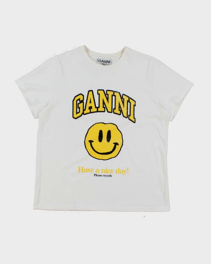 Ganni Have a Nice Day Smiley Face Graphic T-Shirt - M