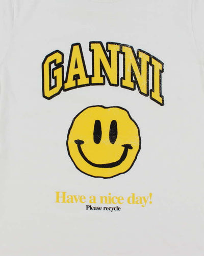 Ganni Have a Nice Day Smiley Face Graphic T-Shirt - M