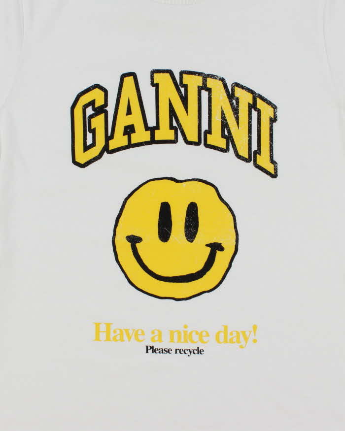Ganni Have a Nice Day Smiley Face Graphic T-Shirt - M
