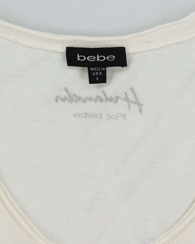 Vintage Y2K Bebe Deep V-Neck Graphic T-Shirt - L