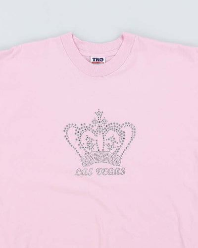 Vintage Y2K Las Vegas Crown Sequined Graphic T-Shirt - L