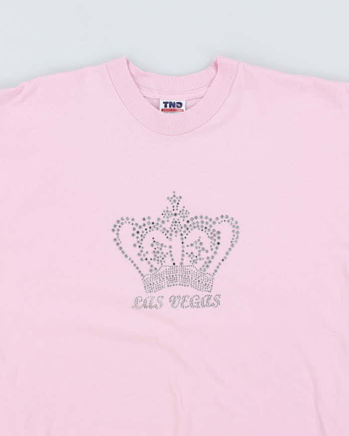 Vintage Y2K Las Vegas Crown Sequined Graphic T-Shirt - L