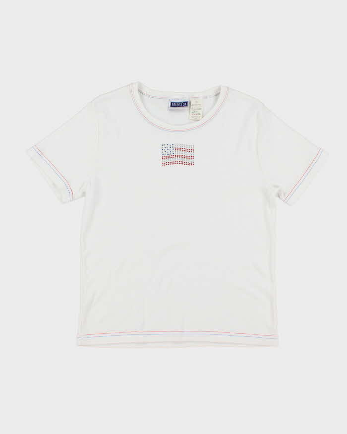 Vintage Y2K Sequined American Flag Graphic T-Shirt - L