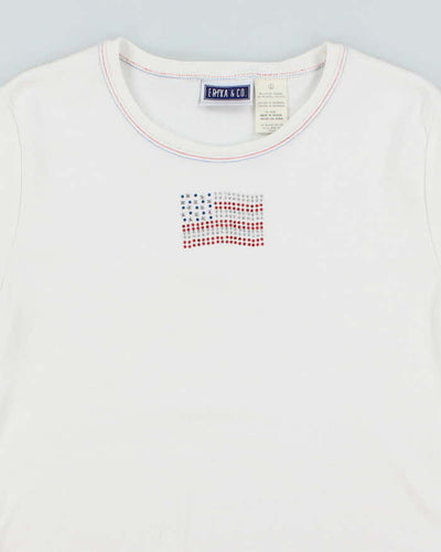 Vintage Y2K Sequined American Flag Graphic T-Shirt - L