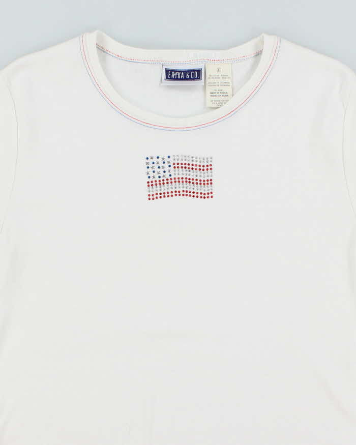 Vintage Y2K Sequined American Flag Graphic T-Shirt - L