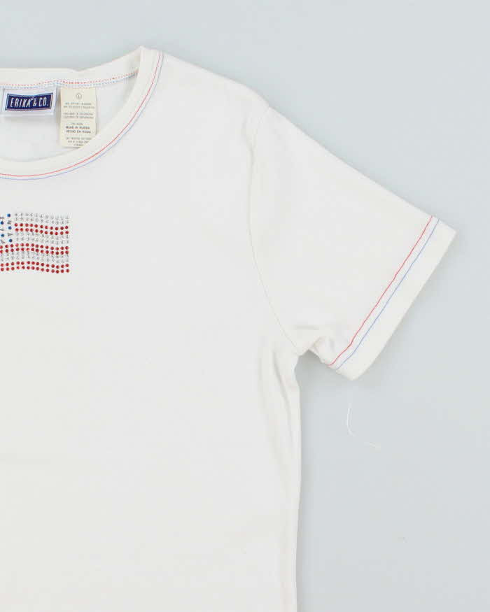 Vintage Y2K Sequined American Flag Graphic T-Shirt - L