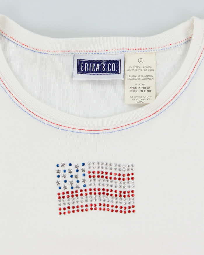 Vintage Y2K Sequined American Flag Graphic T-Shirt - L