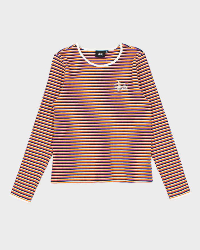 Stussy Women's Striped Embroidered Logo Long Sleeve T-Shirt - M