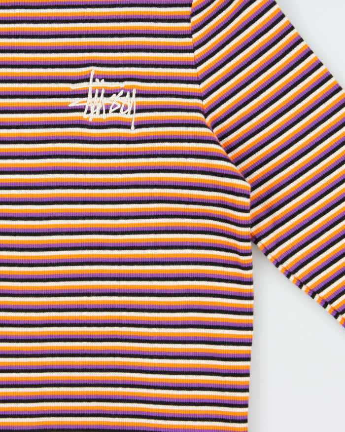 Stussy Women's Striped Embroidered Logo Long Sleeve T-Shirt - M
