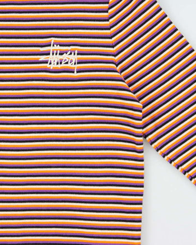 Stussy Women's Striped Embroidered Logo Long Sleeve T-Shirt - M