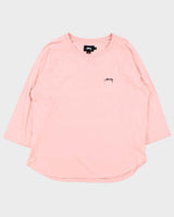 Vintage Women's Stussy Baby Pink 3/4 Sleeve T-Shirt - L