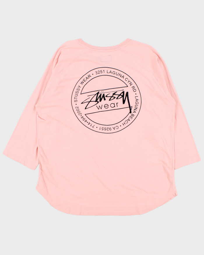 Vintage Women's Stussy Baby Pink 3/4 Sleeve T-Shirt - L