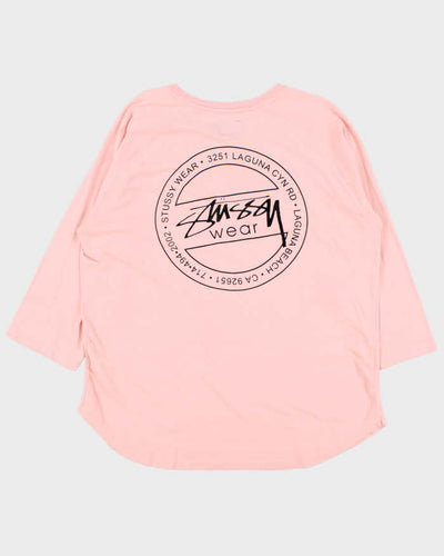 Vintage Women's Stussy Baby Pink 3/4 Sleeve T-Shirt - L