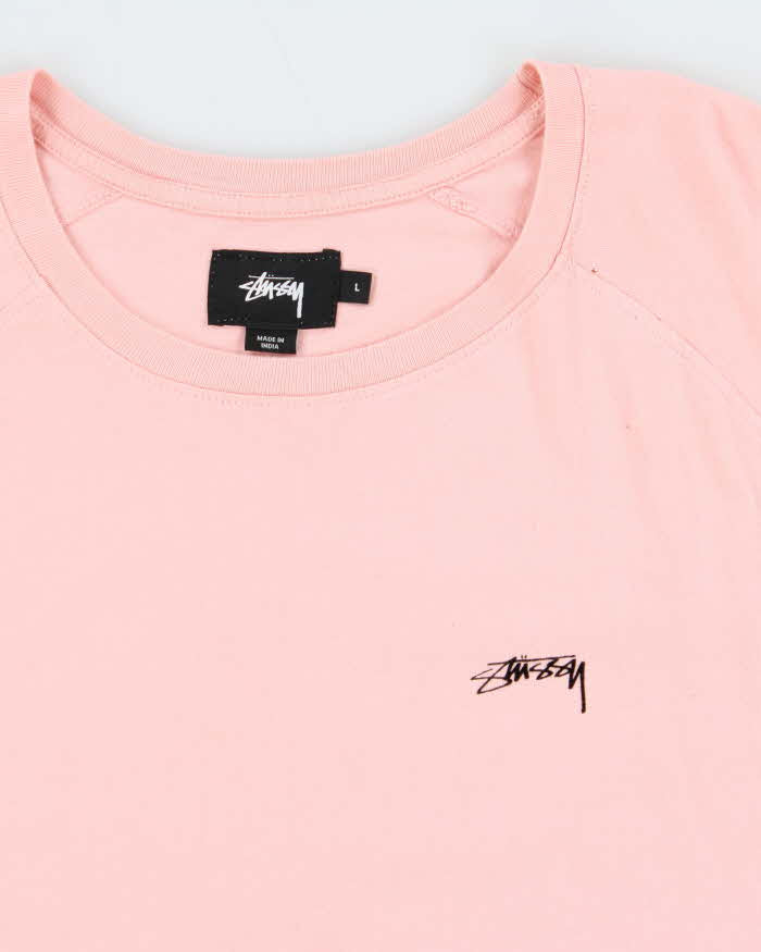 Vintage Women's Stussy Baby Pink 3/4 Sleeve T-Shirt - L