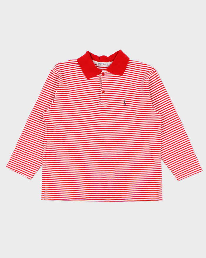 Vintage Women's 1990s Yves Saint Laurent Striped Cotton Long Sleeve Polo Shirt - XS