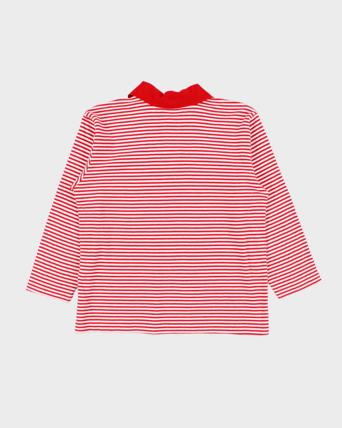 Vintage Women's 1990s Yves Saint Laurent Striped Cotton Long Sleeve Polo Shirt - XS