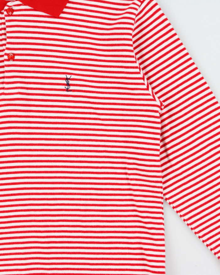Vintage Women's 1990s Yves Saint Laurent Striped Cotton Long Sleeve Polo Shirt - XS