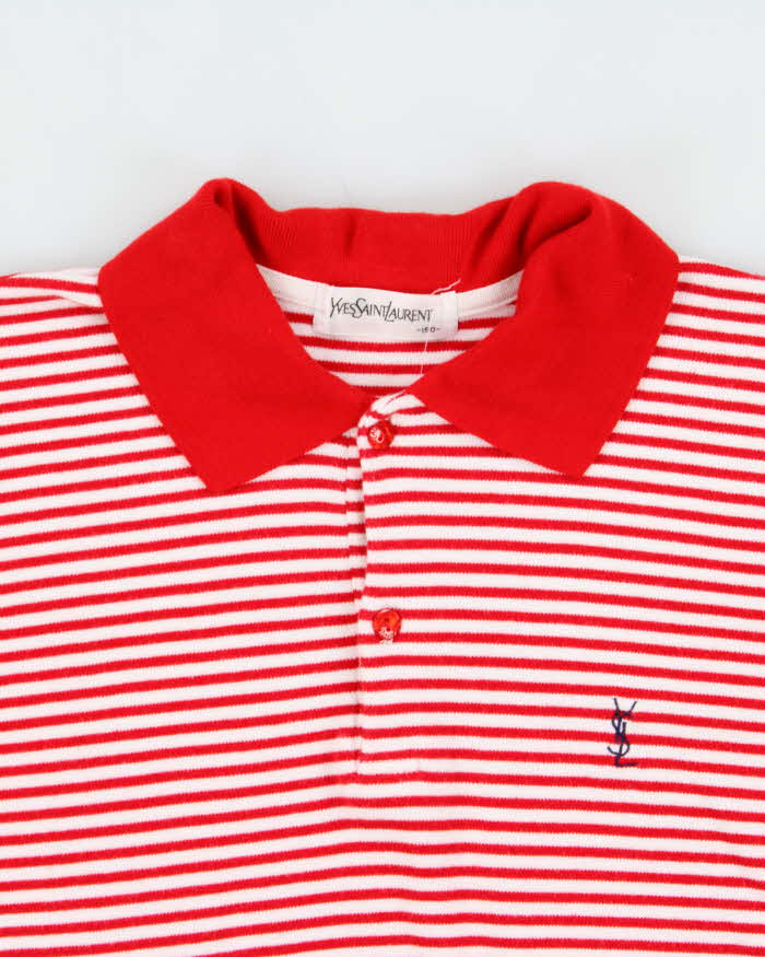 Vintage Women's 1990s Yves Saint Laurent Striped Cotton Long Sleeve Polo Shirt - XS