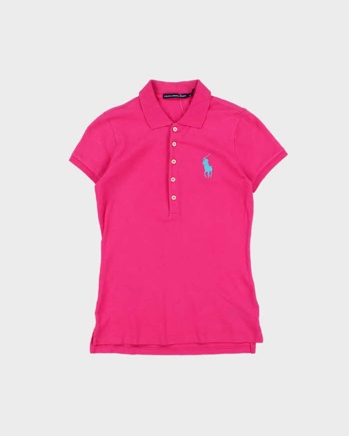 Vintage Y2K 00s Ralph Lauren Sport Hot Pink Large Pony Women's Short Sleeve Polo Shirt - S