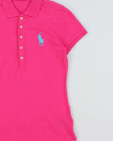 Vintage Y2K 00s Ralph Lauren Sport Hot Pink Large Pony Women's Short Sleeve Polo Shirt - S