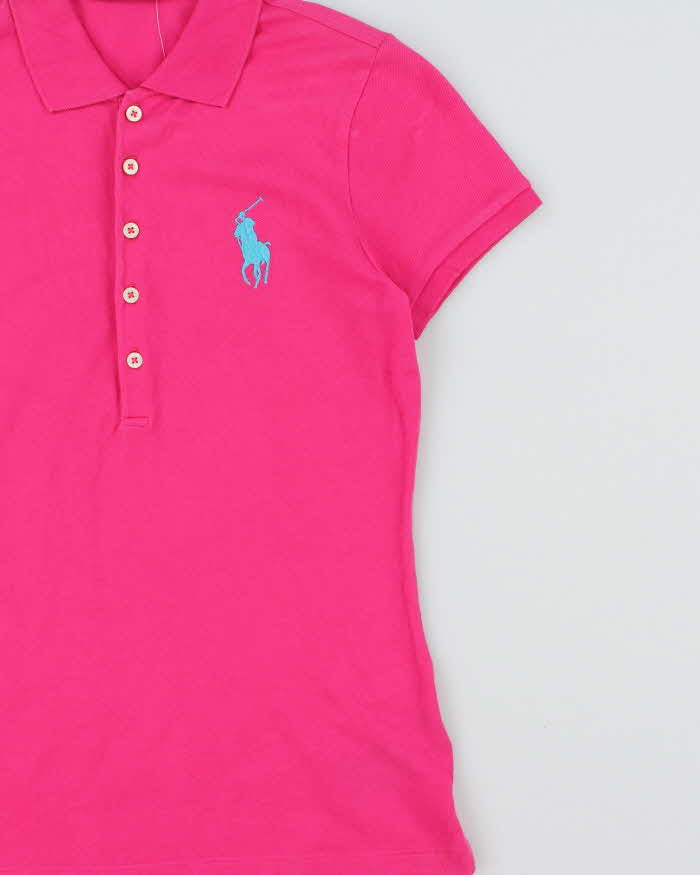 Vintage Y2K 00s Ralph Lauren Sport Hot Pink Large Pony Women's Short Sleeve Polo Shirt - S