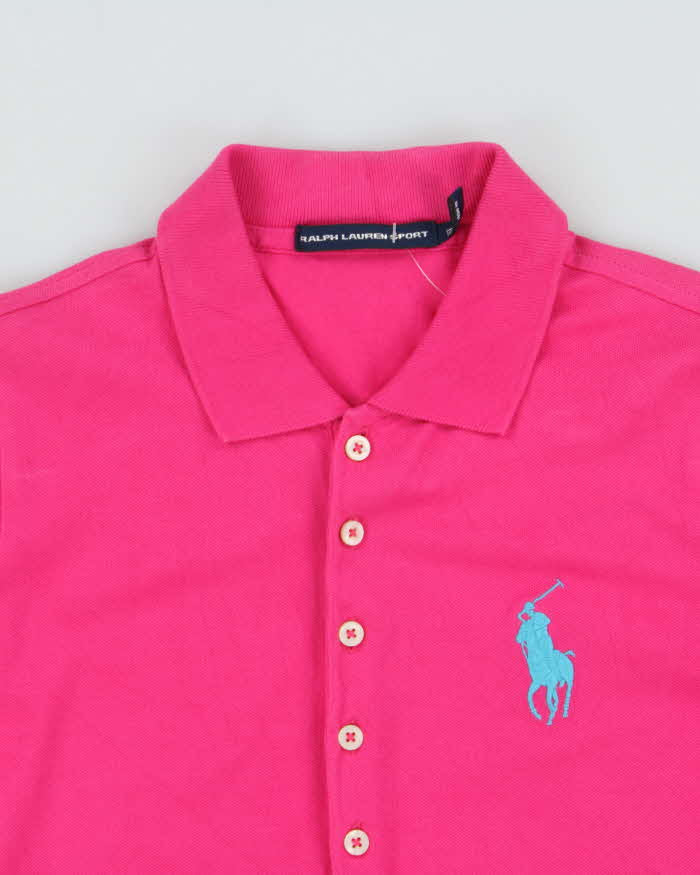 Vintage Y2K 00s Ralph Lauren Sport Hot Pink Large Pony Women's Short Sleeve Polo Shirt - S