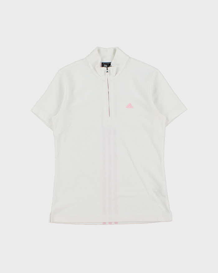 Vintage Y2K 00s Adidas Women's Baby Pink 3-Stripe Embroidered Short Sleeve Polo Shirt - M