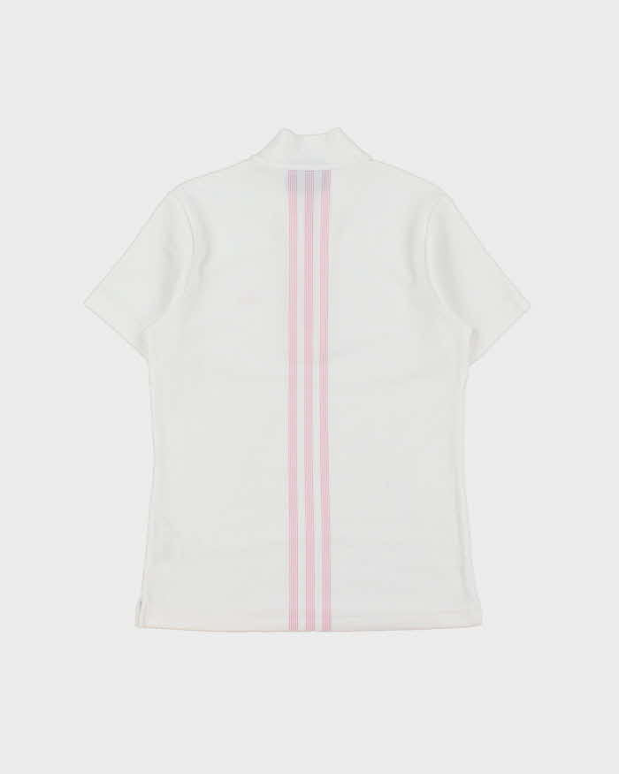 Vintage Y2K 00s Adidas Women's Baby Pink 3-Stripe Embroidered Short Sleeve Polo Shirt - M