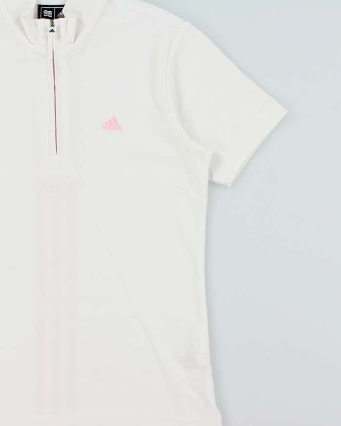 Vintage Y2K 00s Adidas Women's Baby Pink 3-Stripe Embroidered Short Sleeve Polo Shirt - M