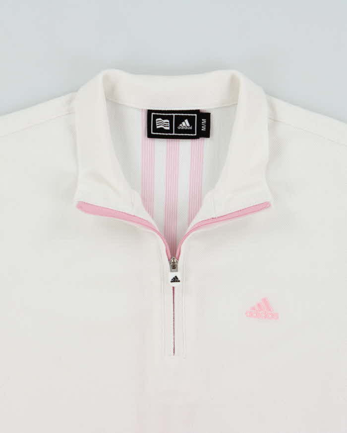Vintage Y2K 00s Adidas Women's Baby Pink 3-Stripe Embroidered Short Sleeve Polo Shirt - M