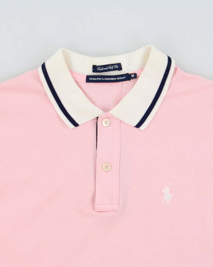 Vintage Y2K 00s Ralph Lauren Golf Women's Baby Pink Tailored Fit Short Sleeve Polo Shirt - M