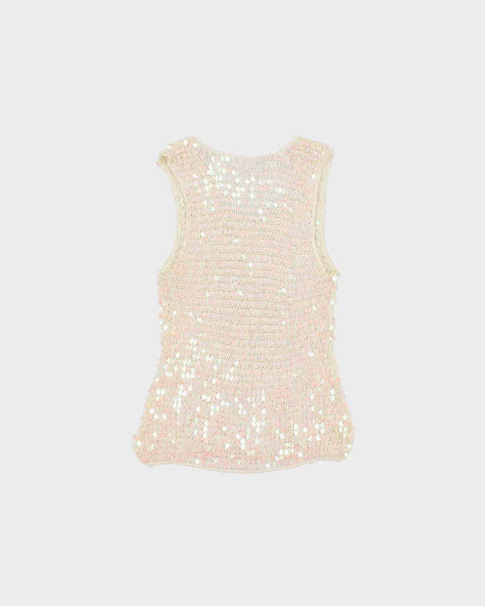 Vintage Y2k 2000s Iridescent Flower Sequin Crochet Top - S