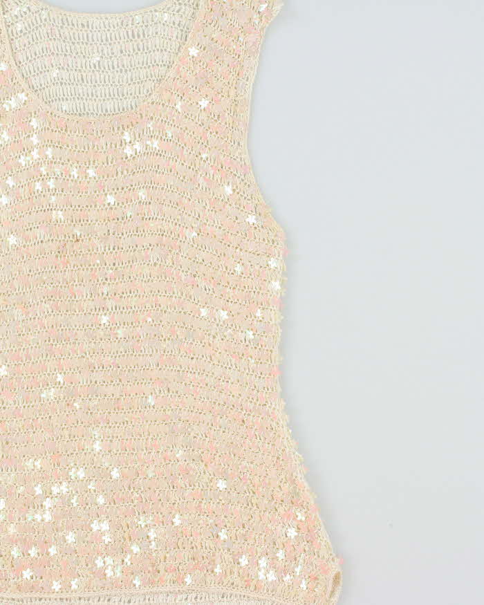 Vintage Y2k 2000s Iridescent Flower Sequin Crochet Top - S