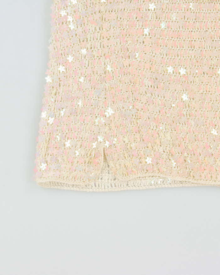 Vintage Y2k 2000s Iridescent Flower Sequin Crochet Top - S
