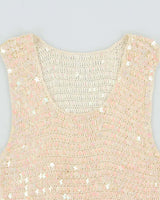 Vintage Y2k 2000s Iridescent Flower Sequin Crochet Top - S