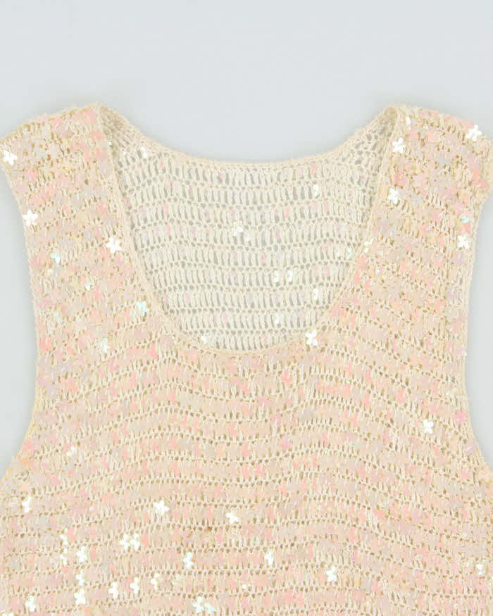 Vintage Y2k 2000s Iridescent Flower Sequin Crochet Top - S