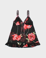 Vintage Y2k 2000s La Senza Floral Mesh Ruffle Hem Cami Top - S