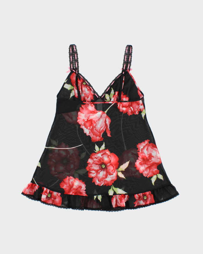 Vintage Y2k 2000s La Senza Floral Mesh Ruffle Hem Cami Top - S