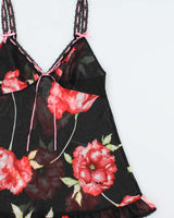 Vintage Y2k 2000s La Senza Floral Mesh Ruffle Hem Cami Top - S