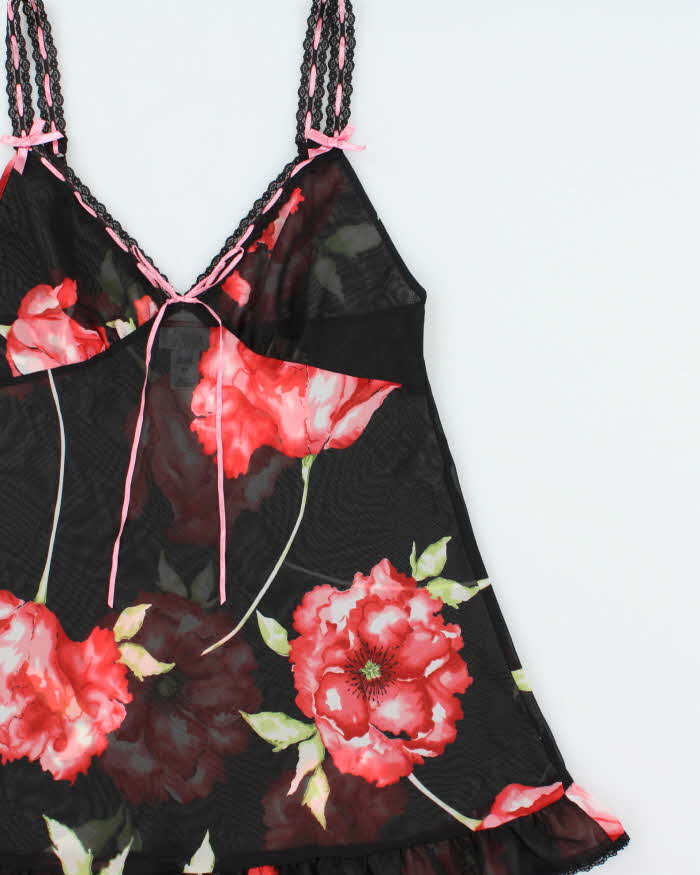 Vintage Y2k 2000s La Senza Floral Mesh Ruffle Hem Cami Top - S