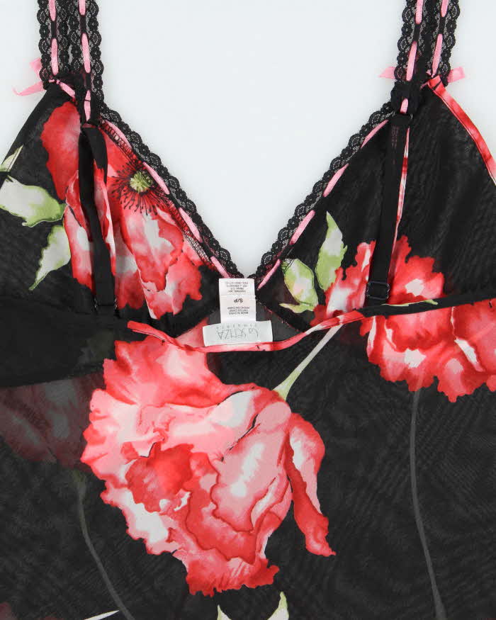Vintage Y2k 2000s La Senza Floral Mesh Ruffle Hem Cami Top - S