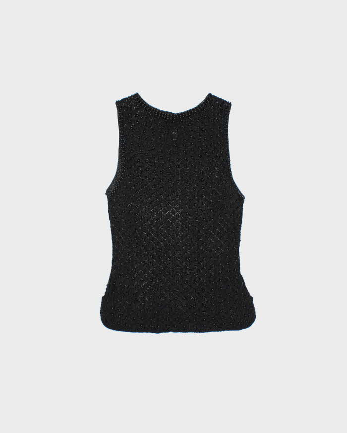 Vintage 1990s Beaded Crochet Boatneck Top - XS