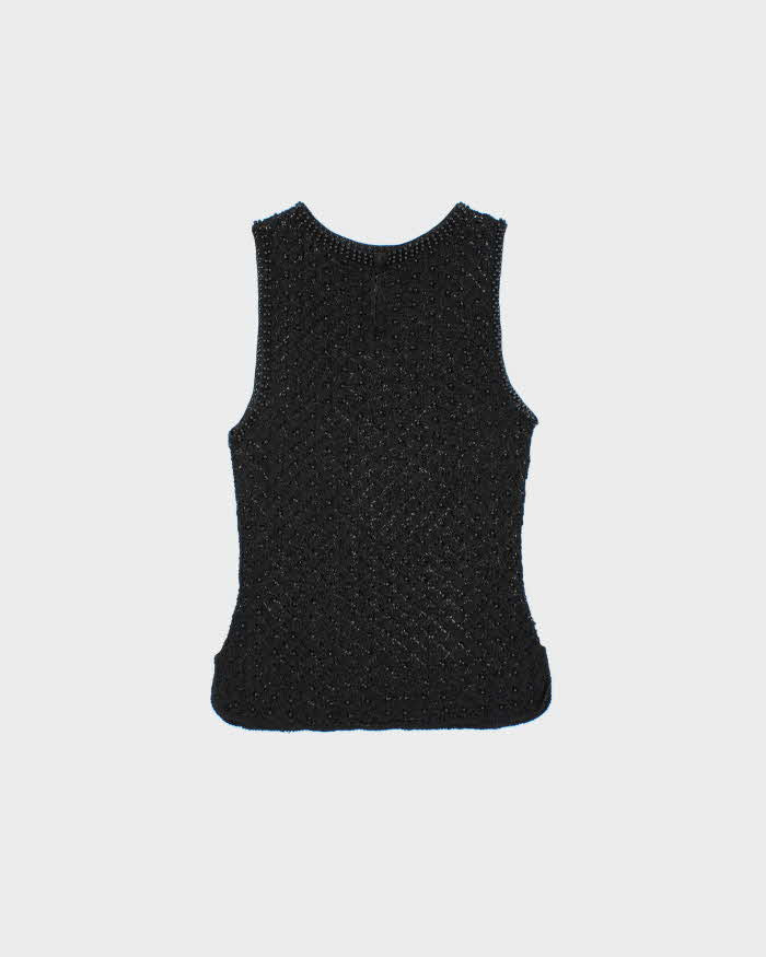Vintage 1990s Beaded Crochet Boatneck Top - XS