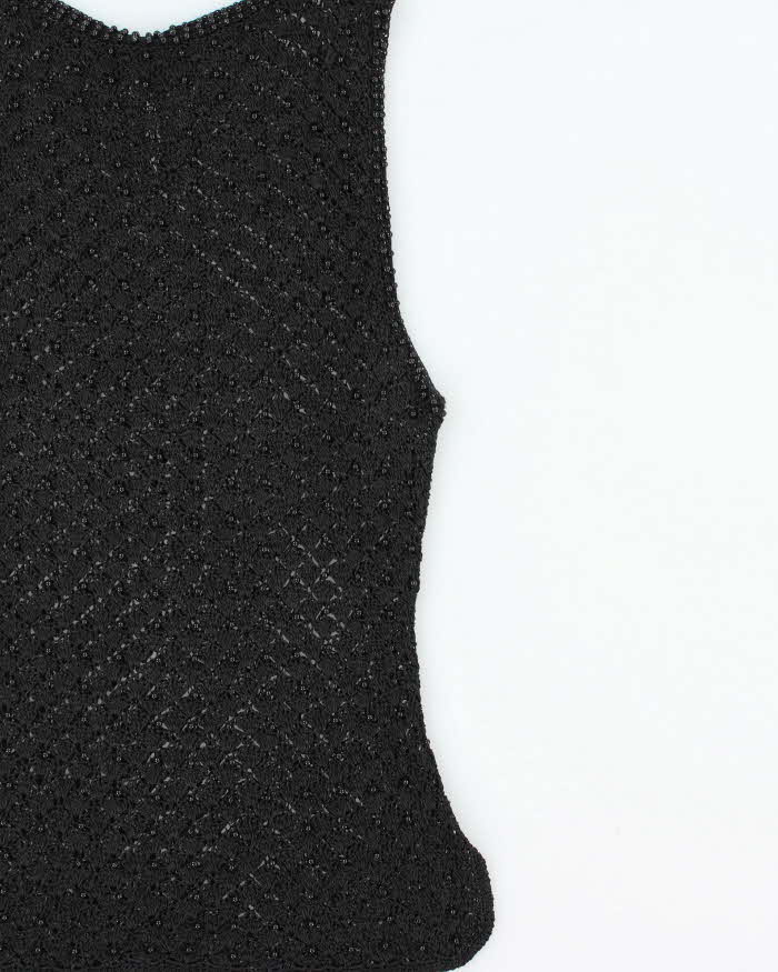 Vintage 1990s Beaded Crochet Boatneck Top - XS