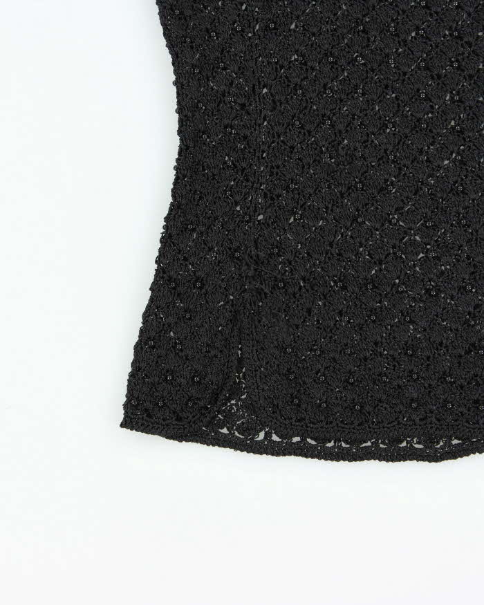 Vintage 1990s Beaded Crochet Boatneck Top - XS